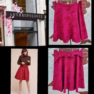 12 women ANTHROPOLOGIE EVA franco jacquard fuschia pink red fit flare bow skirt